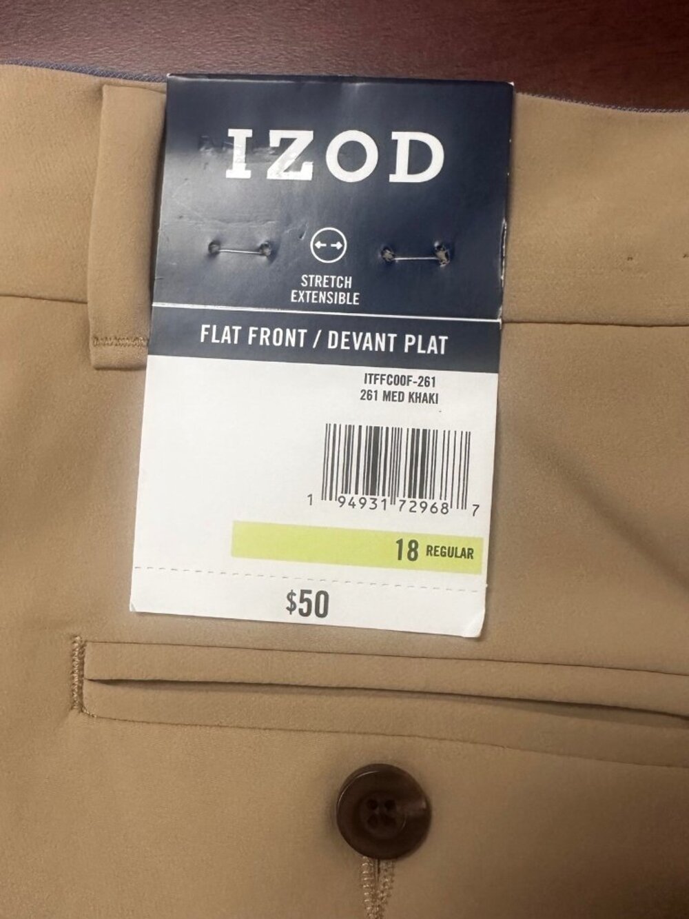 IZOD Regular Fit Flat Front Stretch Khaki Pants Boys 18 NWT - Picture 3 of 3